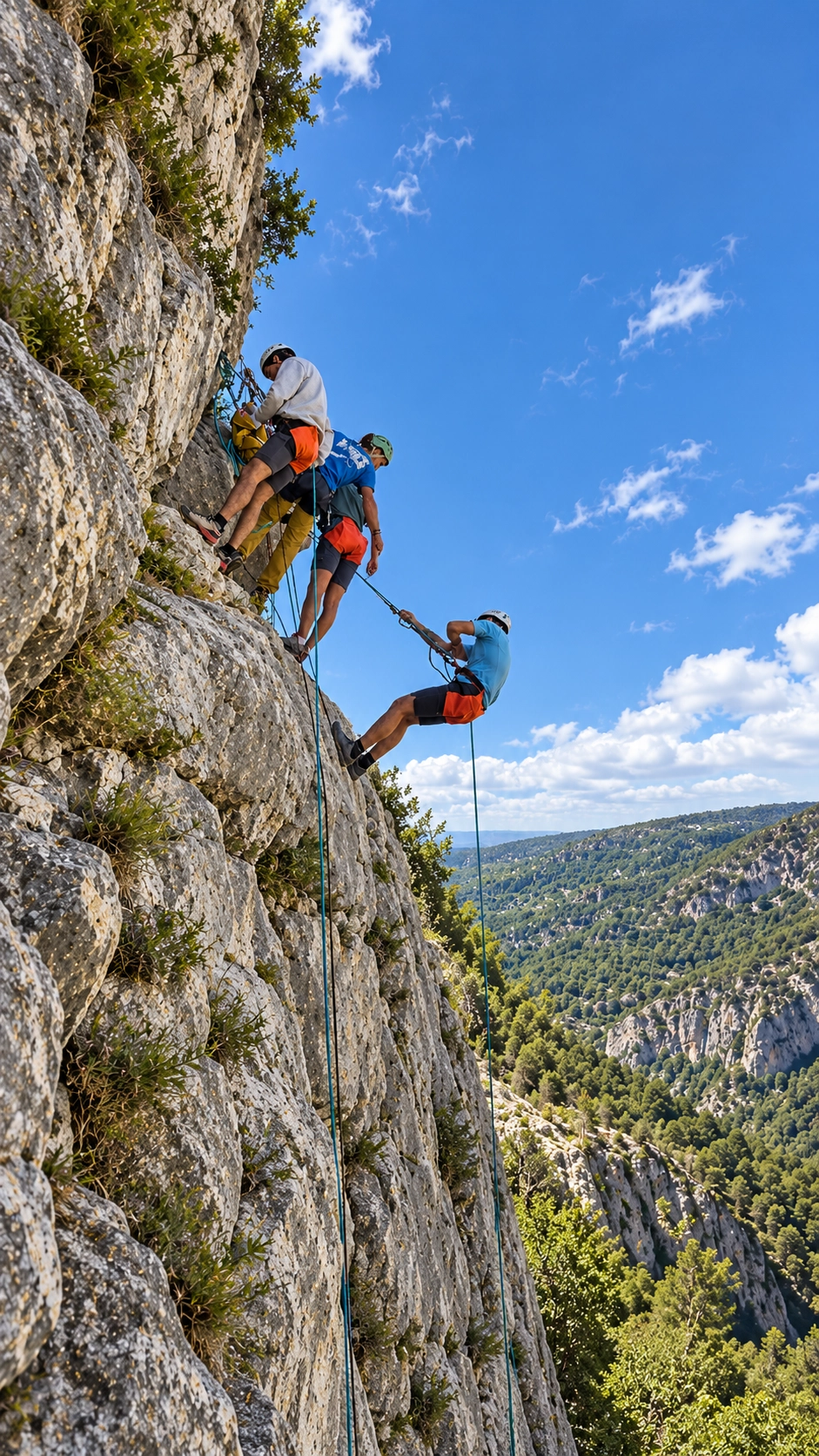 Persones practicant escalada en una paret de roca